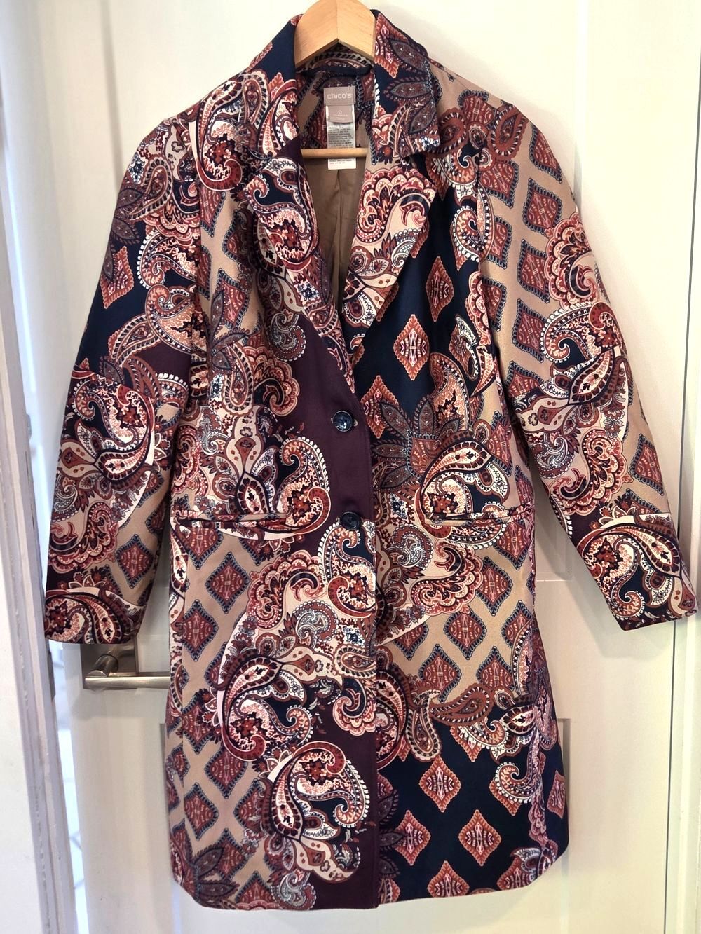 Chico's Patchwork Paisley Print Jacket Blazer Size 0 Boho Western Art to Wear